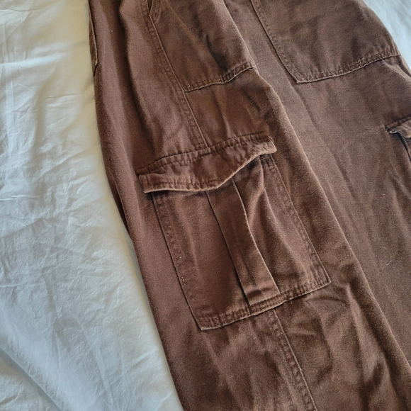 Brown Cargo Pants Small Cotton Utility Wide Leg Y2K Streetwear Size Medium - Picture 8 of 11